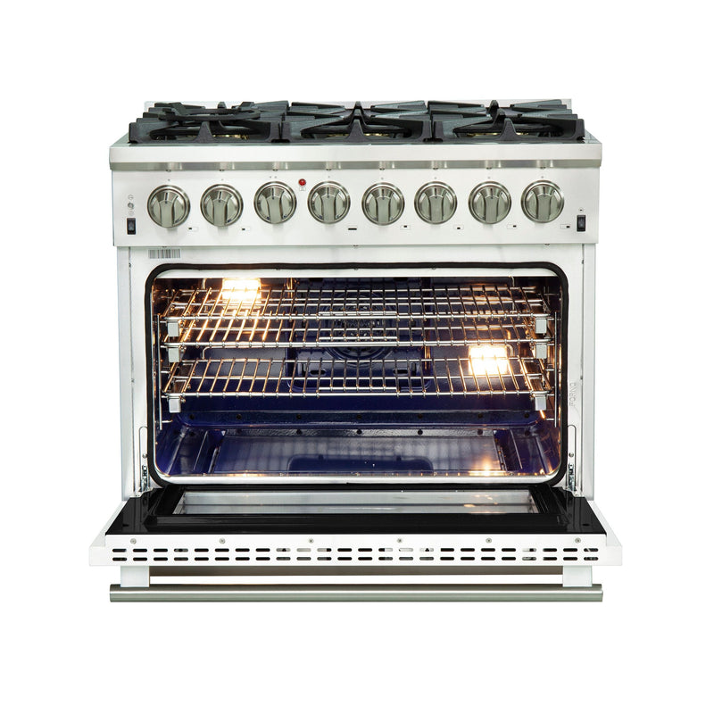 Forno 36" Capriasca Dual Fuel Range with 6 Gas Burners and 240v Electric Oven in Stainless Steel with White Door (FFSGS6187-36WHT) Ranges Forno 