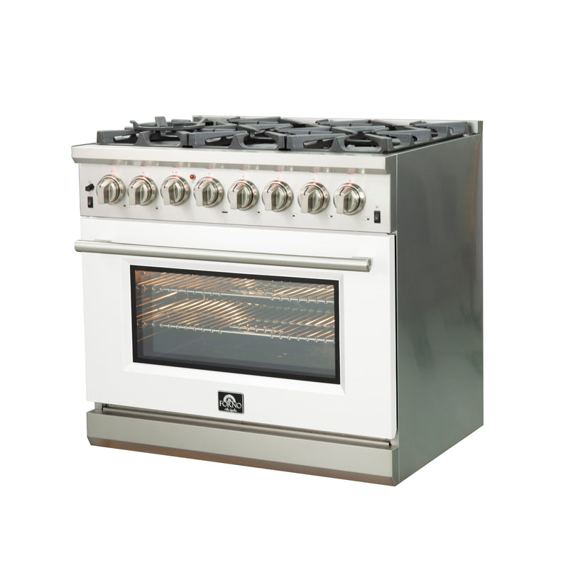 Forno 36" Capriasca Dual Fuel Range with 6 Gas Burners and 240v Electric Oven in Stainless Steel with White Door (FFSGS6187-36WHT) Ranges Forno 