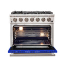 Forno 36" Capriasca Gas Range with 6 Burners and Convection Oven in Stainless Steel with Blue Door (FFSGS6260-36BLU) Ranges Forno 