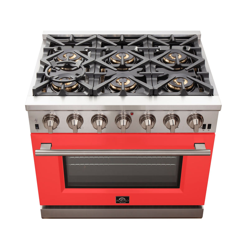 Forno 36" Capriasca Gas Range with 6 Burners and Convection Oven in Stainless Steel with Red Door (FFSGS6260-36RED) Ranges Forno 