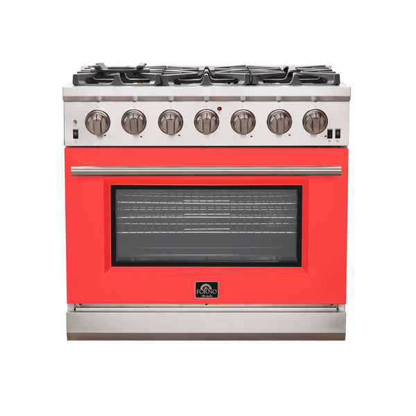 Forno 36" Capriasca Gas Range with 6 Burners and Convection Oven in Stainless Steel with Red Door (FFSGS6260-36RED) Ranges Forno 