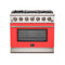 Forno 36-Inch Capriasca Gas Range with 6 Burners and Convection Oven in Stainless Steel with Red Door (FFSGS6260-36RED)