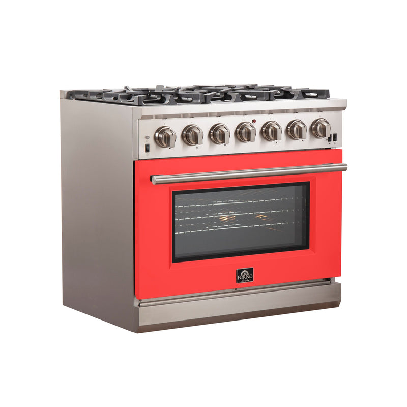 Forno 36" Capriasca Gas Range with 6 Burners and Convection Oven in Stainless Steel with Red Door (FFSGS6260-36RED) Ranges Forno 