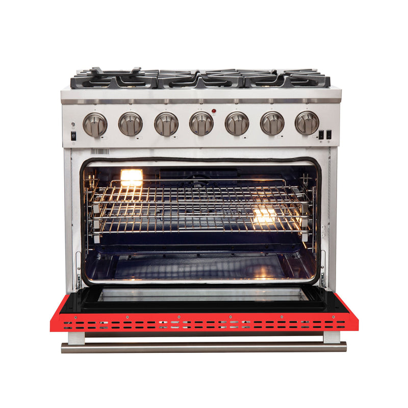 Forno 36" Capriasca Gas Range with 6 Burners and Convection Oven in Stainless Steel with Red Door (FFSGS6260-36RED) Ranges Forno 