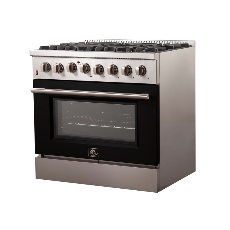 Forno 36" Galiano Dual Fuel Range with 6 Gas Burners and 240v Electric Oven in Stainless Steel with Black Door (FFSGS6156-36BLK) Ranges Forno 