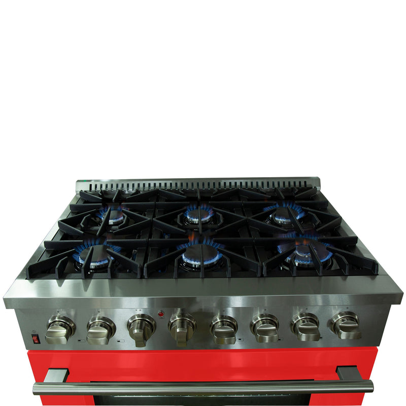 Forno 36" Galiano Dual Fuel Range with 6 Gas Burners and 240v Electric Oven in Stainless Steel with Red Door (FFSGS6156-36RED) Ranges Forno 