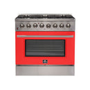 Forno 36" Galiano Dual Fuel Range with 6 Gas Burners and 240v Electric Oven in Stainless Steel with Red Door (FFSGS6156-36RED) Ranges Forno 