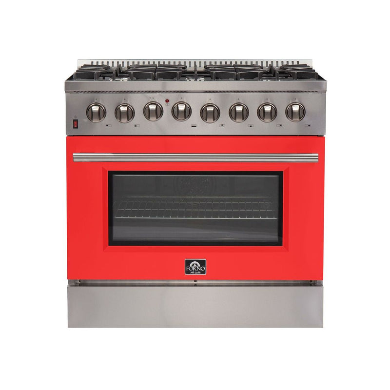 Forno 36" Galiano Dual Fuel Range with 6 Gas Burners and 240v Electric Oven in Stainless Steel with Red Door (FFSGS6156-36RED) Ranges Forno 