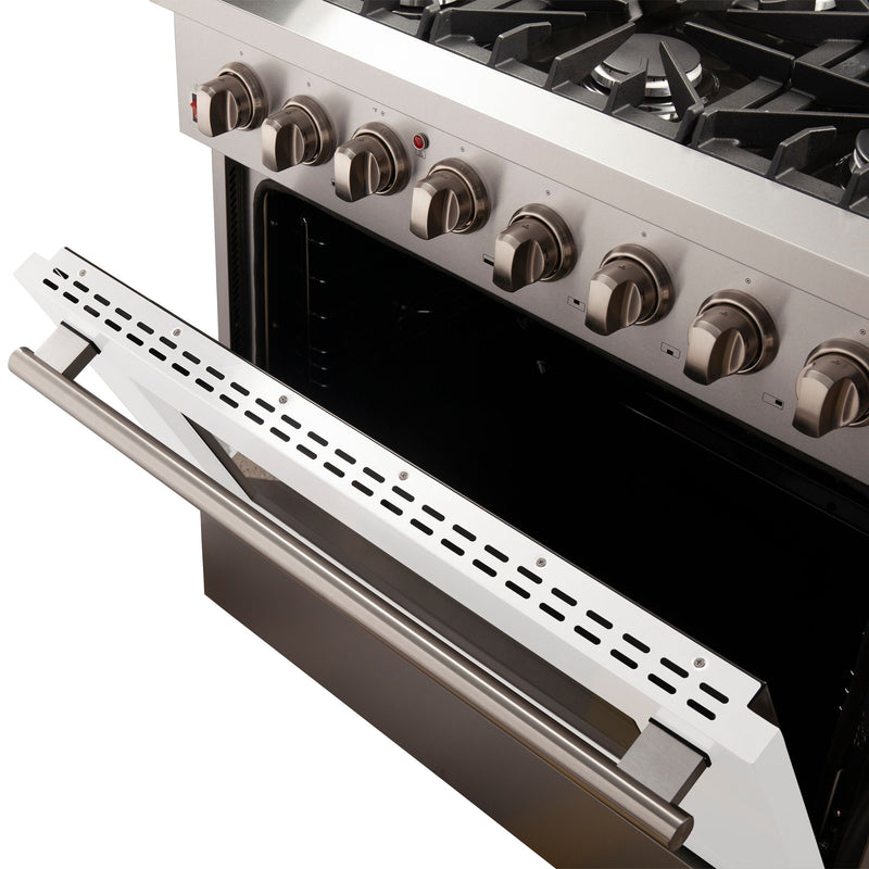 Forno 36" Galiano Dual Fuel Range with 6 Gas Burners and 240v Electric Oven in Stainless Steel with White Door (FFSGS6156-36WHT) Ranges Forno 