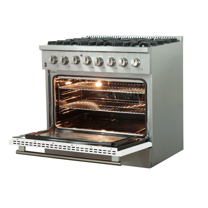 Forno 36" Galiano Dual Fuel Range with 6 Gas Burners and 240v Electric Oven in Stainless Steel with White Door (FFSGS6156-36WHT) Ranges Forno 