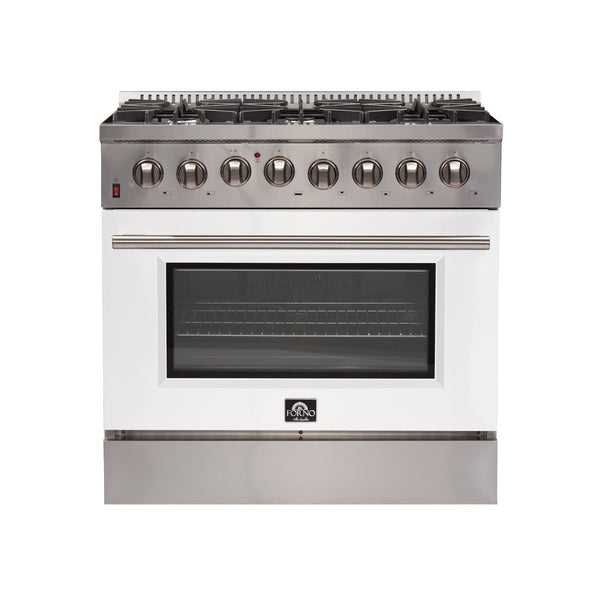 Forno 36" Galiano Dual Fuel Range with 6 Gas Burners and 240v Electric Oven in Stainless Steel with White Door (FFSGS6156-36WHT) Ranges Forno 