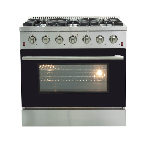 Forno 36" Galiano Gas Range with 6 Gas Burners and Convection Oven in Stainless Steel with Black Door (FFSGS6244-36BLK) Ranges Forno 