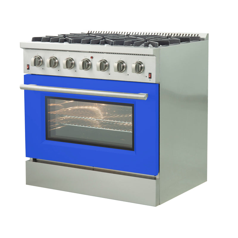 Forno 36" Galiano Gas Range with 6 Gas Burners and Convection Oven in Stainless Steel with Blue Door (FFSGS6244-36BLU) Ranges Forno 