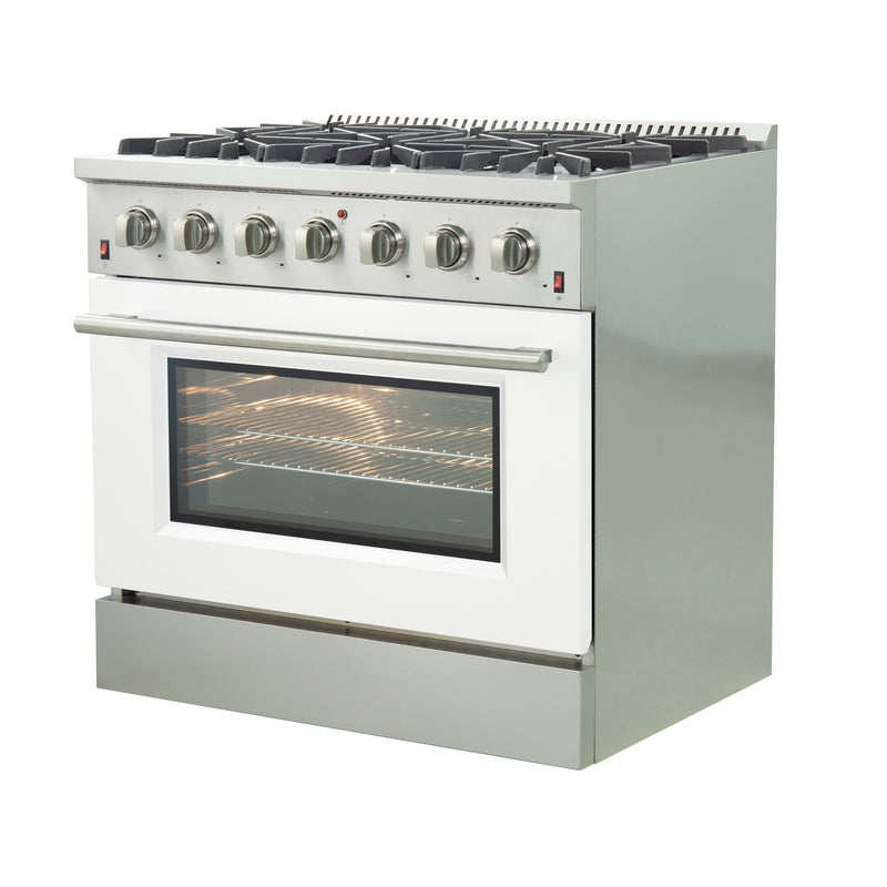Forno 36" Galiano Gas Range with 6 Gas Burners and Convection Oven in Stainless Steel with White Door (FFSGS6244-36WHT) Ranges Forno 