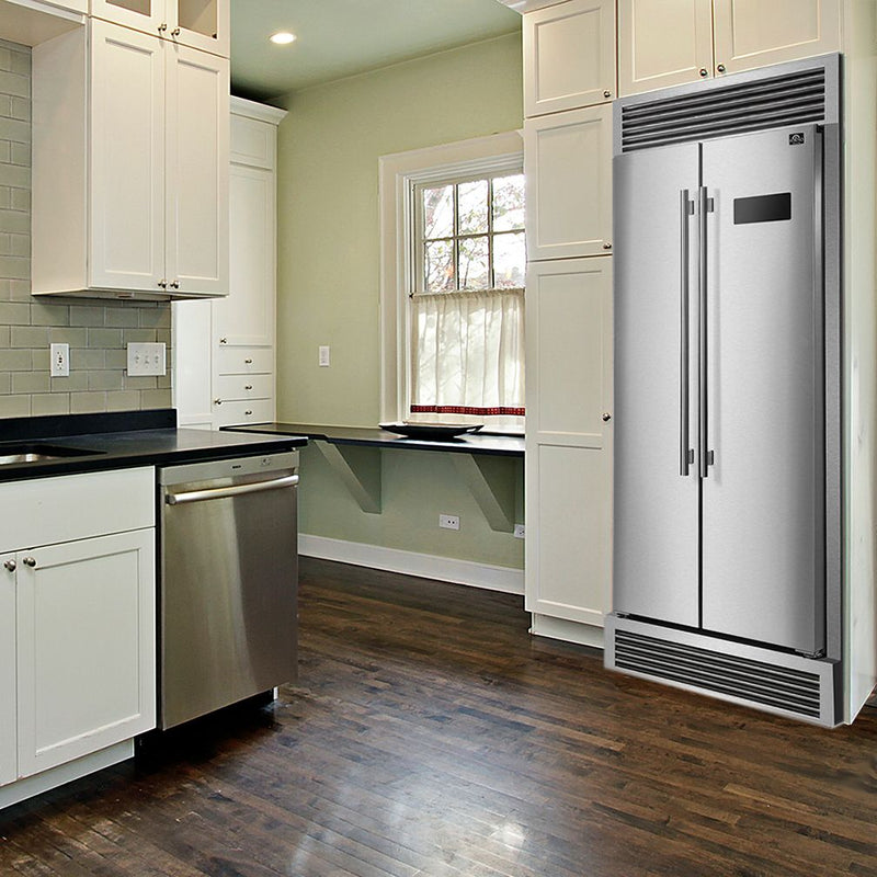 Forno 37" Salerno Side-by-Side Counter Depth Refrigerator 15.6 Cu. Ft. in Stainless Steel with Professional Handle & Decorative Grill (FFRBI1805-37SG) Refrigerators Forno 