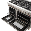 Forno 4-Piece Appliance Package - 48" Gas Range, 36" Refrigerator with Water Dispenser, Wall Mount Hood with Backsplash, & 3-Rack Dishwasher in Stainless Steel Appliance Package Forno 
