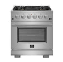 Forno 4-Piece Pro Appliance Package - 30" Gas Range, 36" Refrigerator with Water Dispenser, Microwave Drawer, & 3-Rack Dishwasher in Stainless Steel Appliance Package Forno 