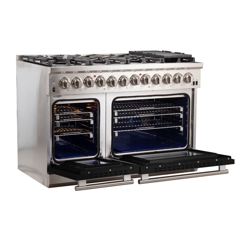 Forno 48" Capriasca Dual Fuel Range with 8 Gas Burners and 240v Electric Oven in Stainless Steel with Black Door (FFSGS6187-48BLK) Ranges Forno 