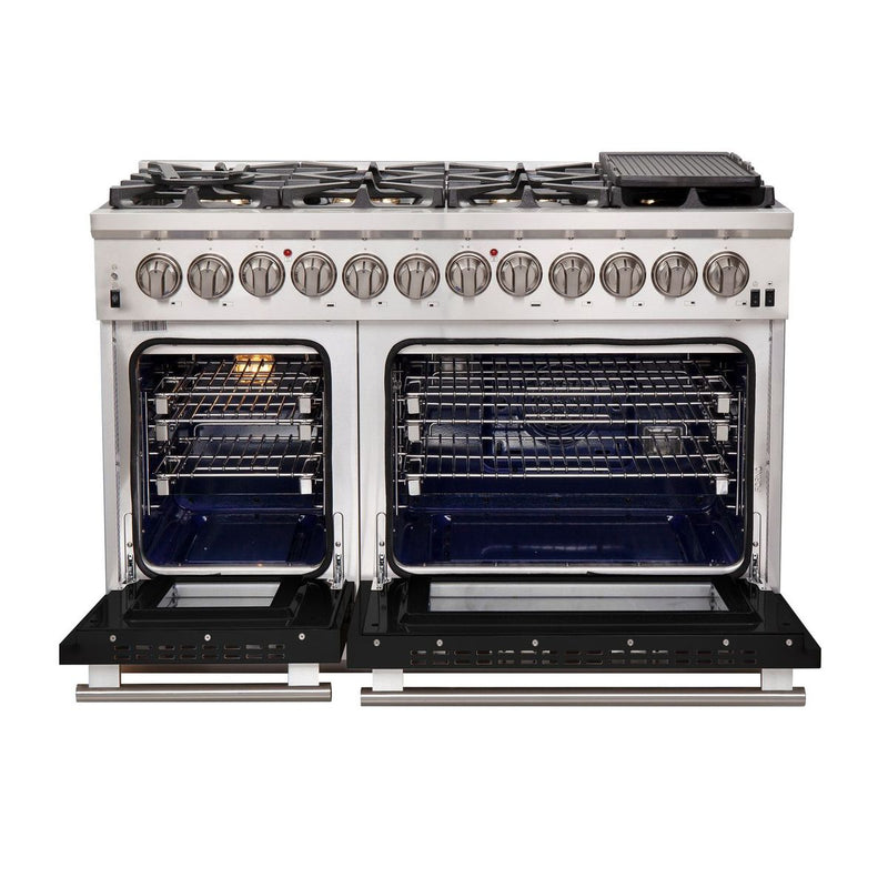Forno 48" Capriasca Dual Fuel Range with 8 Gas Burners and 240v Electric Oven in Stainless Steel with Black Door (FFSGS6187-48BLK) Ranges Forno 
