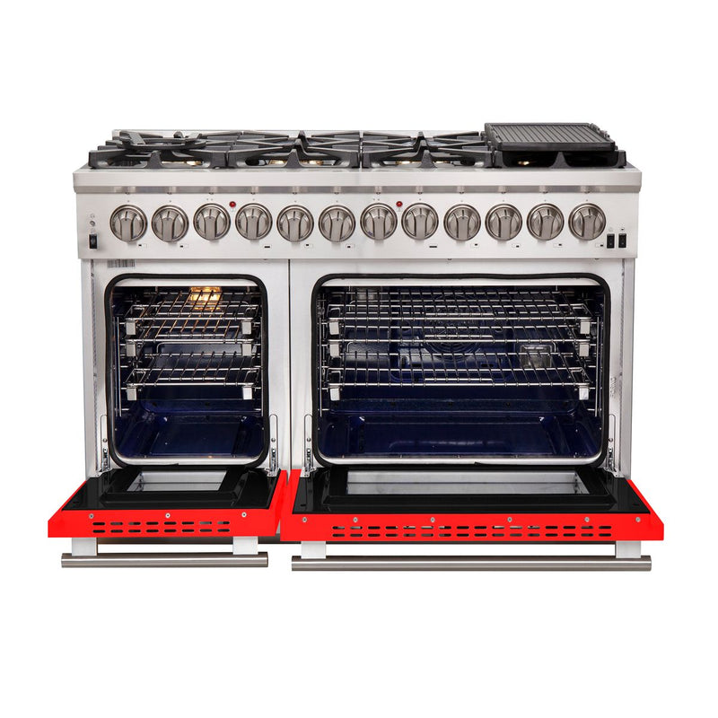 Forno 48" Capriasca Dual Fuel Range with 8 Gas Burners and 240v Electric Oven in Stainless Steel with Red Door (FFSGS6187-48RED) Ranges Forno 