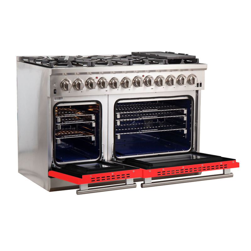 Forno 48" Capriasca Dual Fuel Range with 8 Gas Burners and 240v Electric Oven in Stainless Steel with Red Door (FFSGS6187-48RED) Ranges Forno 