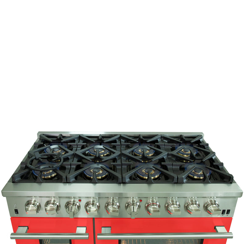 Forno 48" Capriasca Dual Fuel Range with 8 Gas Burners and 240v Electric Oven in Stainless Steel with Red Door (FFSGS6187-48RED) Ranges Forno 