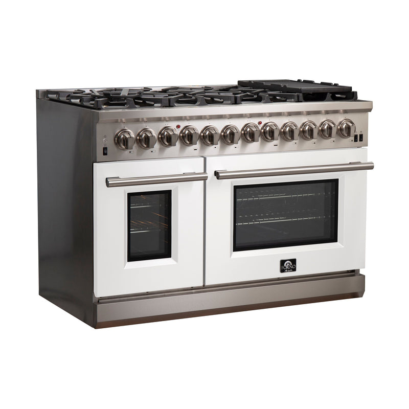 Forno 48" Capriasca Dual Fuel Range with 8 Gas Burners and 240v Electric Oven in Stainless Steel with White Door (FFSGS6187-48WHT) Ranges Forno 