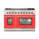 Forno 48" Capriasca Gas Range with 8 Gas Burners and Convection Oven in Stainless Steel with Red Door (FFSGS6260-48RED) Ranges Forno 