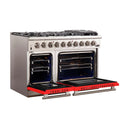 Forno 48" Capriasca Gas Range with 8 Gas Burners and Convection Oven in Stainless Steel with Red Door (FFSGS6260-48RED) Ranges Forno 