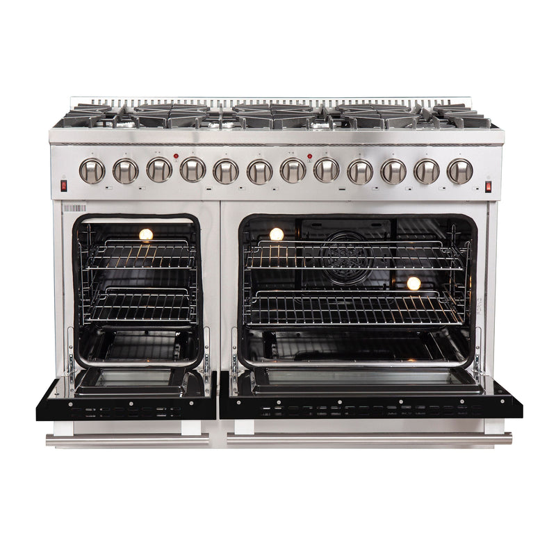 Forno 48" Galiano Dual Fuel Range with 8 Gas Burners and 240v Electric Oven in Stainless Steel with Black Door (FFSGS6156-48BLK) Ranges Forno 