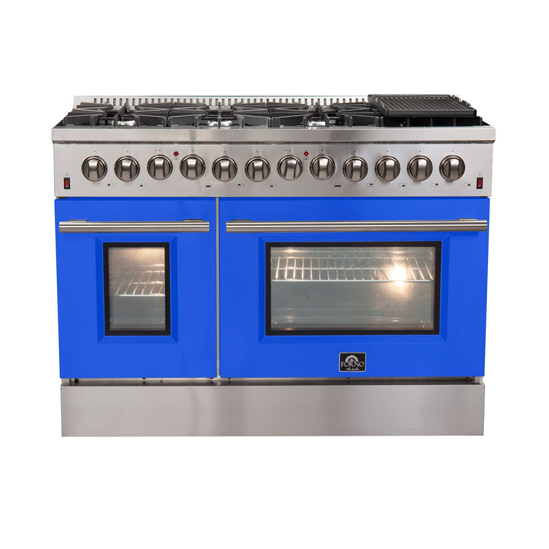 Forno 48" Galiano Dual Fuel Range with 8 Gas Burners and 240v Electric Oven in Stainless Steel with Blue Door (FFSGS6156-48BLU) Ranges Forno 