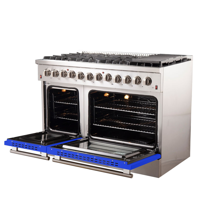 Forno 48" Galiano Dual Fuel Range with 8 Gas Burners and 240v Electric Oven in Stainless Steel with Blue Door (FFSGS6156-48BLU) Ranges Forno 