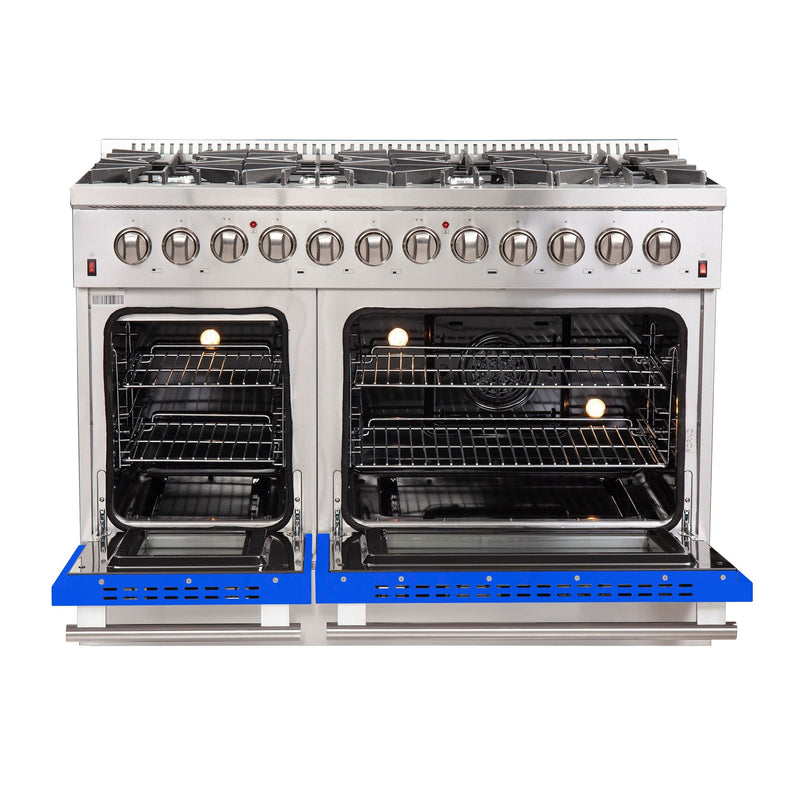 Forno 48" Galiano Dual Fuel Range with 8 Gas Burners and 240v Electric Oven in Stainless Steel with Blue Door (FFSGS6156-48BLU) Ranges Forno 