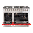 Forno 48" Galiano Dual Fuel Range with 8 Gas Burners and 240v Electric Oven in Stainless Steel with Door (FFSGS6156-48RED) Ranges Forno 