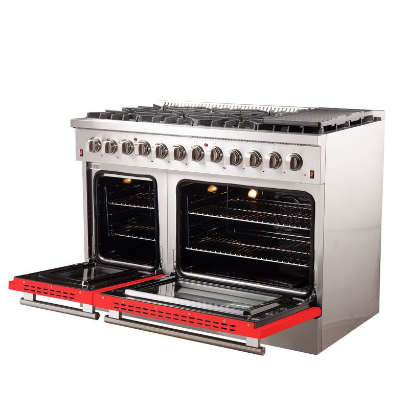 Forno 48" Galiano Dual Fuel Range with 8 Gas Burners and 240v Electric Oven in Stainless Steel with Door (FFSGS6156-48RED) Ranges Forno 