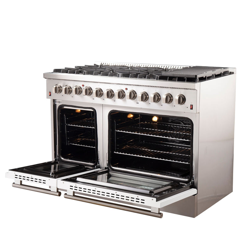 Forno 48" Galiano Dual Fuel Range with 8 Gas Burners and 240v Electric Oven in Stainless Steel with White Door (FFSGS6156-48WHT) Ranges Forno 
