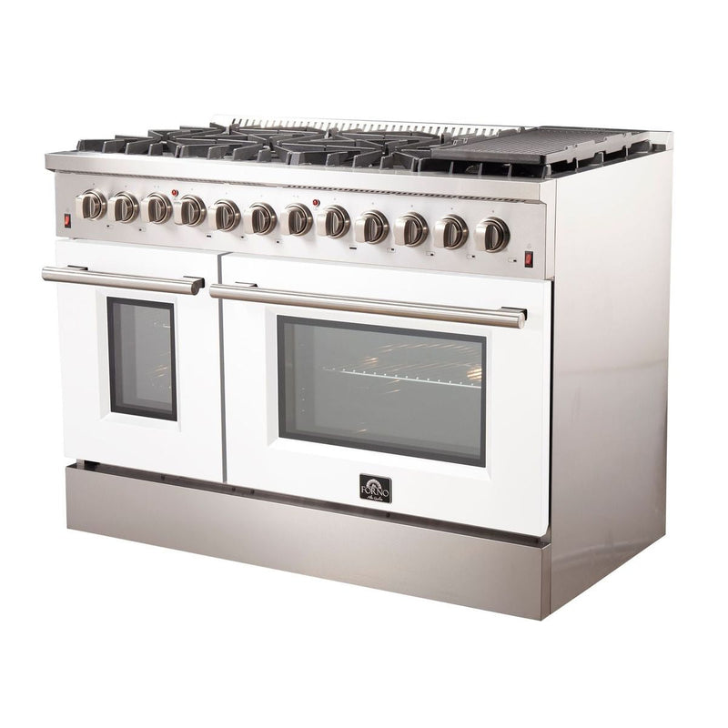 Forno 48" Galiano Dual Fuel Range with 8 Gas Burners and 240v Electric Oven in Stainless Steel with White Door (FFSGS6156-48WHT) Ranges Forno 
