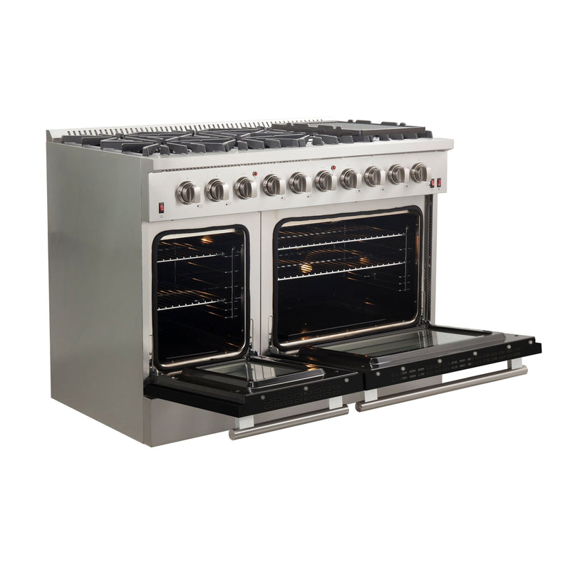 Forno 48" Galiano Gas Range with 8 Gas Burners and Convection Oven in Stainless Steel with Black Door (FFSGS6244-48BLK) Ranges Forno 
