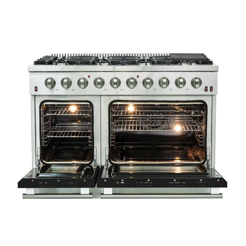Forno 48" Galiano Gas Range with 8 Gas Burners and Convection Oven in Stainless Steel with Black Door (FFSGS6244-48BLK) Ranges Forno 