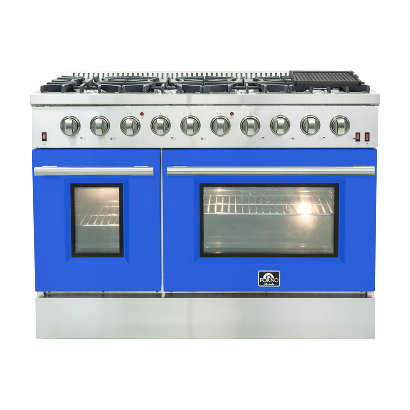 Forno 48" Galiano Gas Range with 8 Gas Burners and Convection Oven in Stainless Steel with Blue Door (FFSGS6244-48BLU) Ranges Forno 