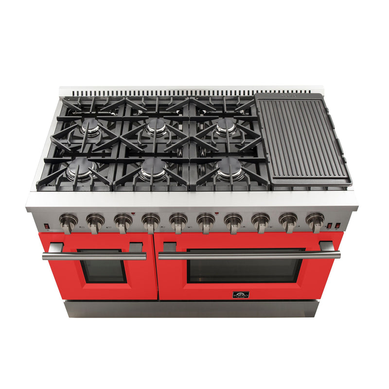 Forno 48" Galiano Gas Range with 8 Gas Burners and Convection Oven in Stainless Steel with Red Door (FFSGS6244-48RED) Ranges Forno 