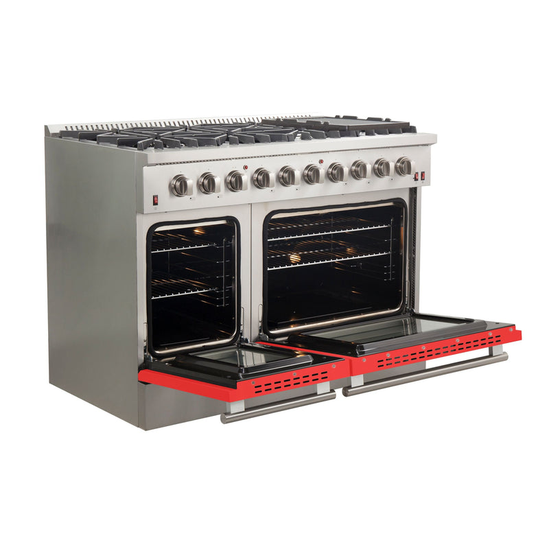 Forno 48" Galiano Gas Range with 8 Gas Burners and Convection Oven in Stainless Steel with Red Door (FFSGS6244-48RED) Ranges Forno 