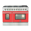 Forno 48" Galiano Gas Range with 8 Gas Burners and Convection Oven in Stainless Steel with Red Door (FFSGS6244-48RED) Ranges Forno 