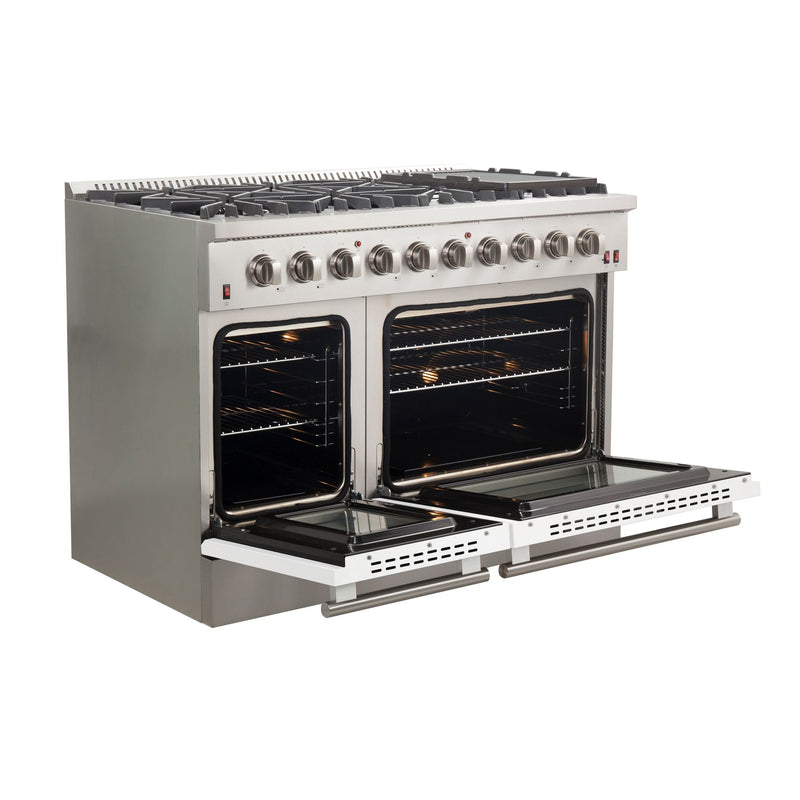 Forno 48" Galiano Gas Range with 8 Gas Burners and Convection Oven in Stainless Steel with White Door (FFSGS6244-48WHT) Ranges Forno 