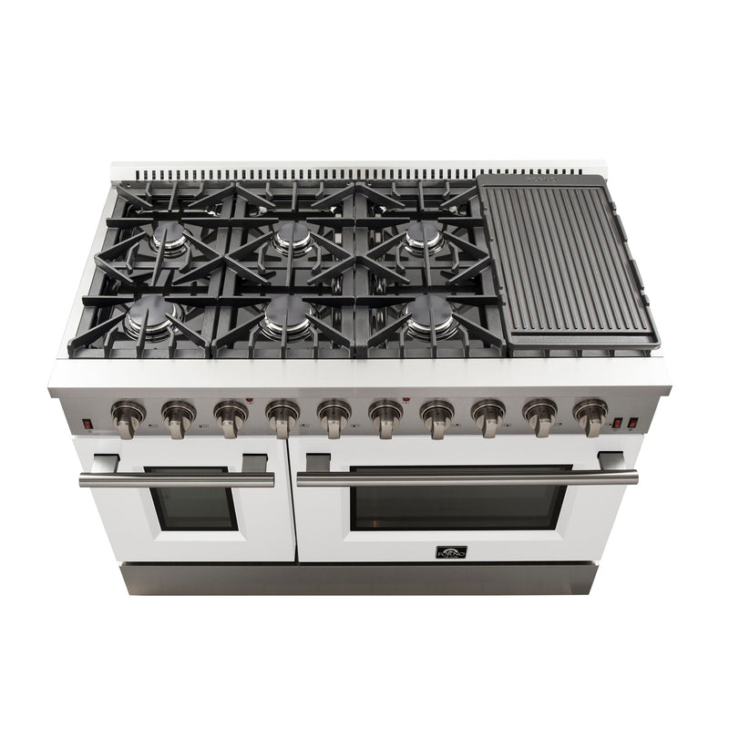 Forno 48" Galiano Gas Range with 8 Gas Burners and Convection Oven in Stainless Steel with White Door (FFSGS6244-48WHT) Ranges Forno 