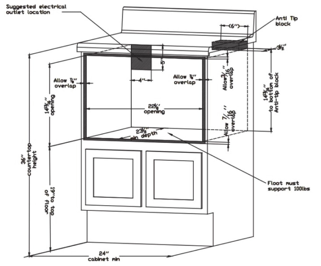 Range hood installation diagram showing clearance and mounting blocks