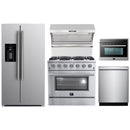 Forno 5-Piece Appliance Package - 36" Gas Range, 36" Refrigerator with Water Dispenser, Wall Mount Hood with Backsplash, Microwave Oven, & 3-Rack Dishwasher in Stainless Steel Appliance Package Forno 