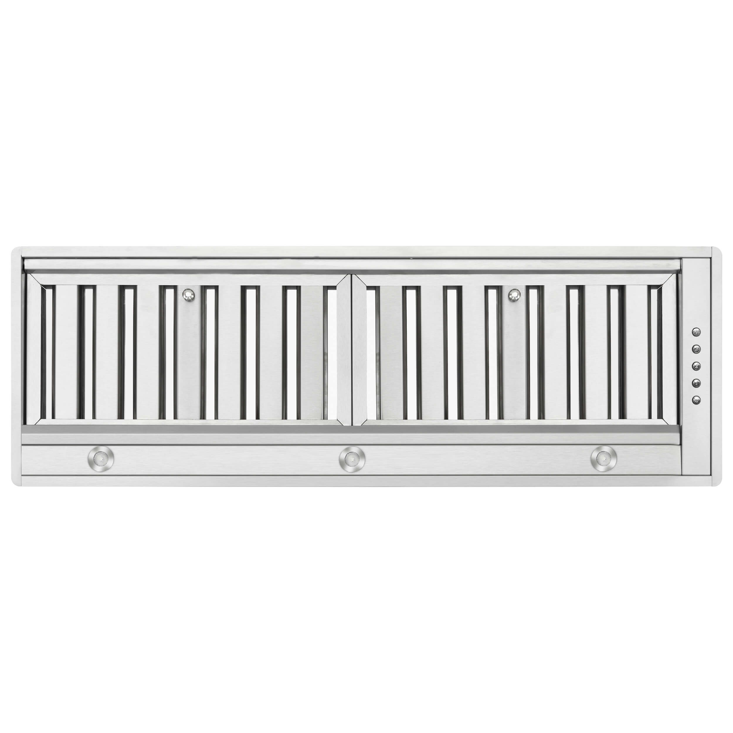 Stainless steel range hood insert front vent grille with shutter-style louvers