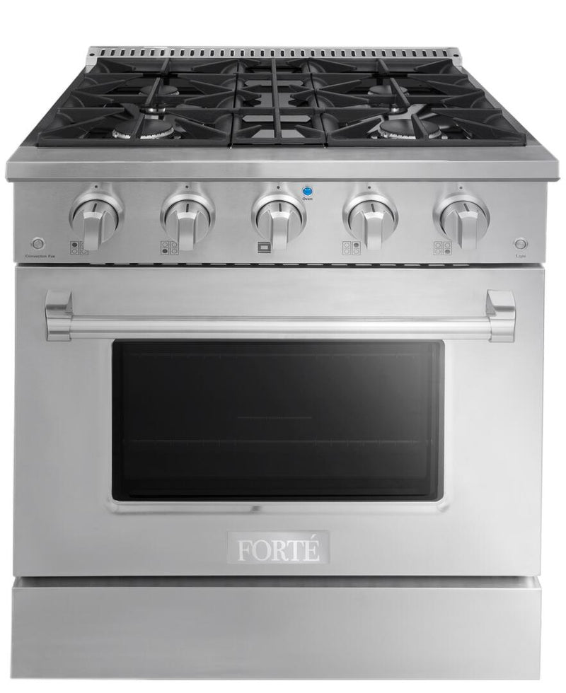 Forte 30" Freestanding All Gas Range - 4 Sealed Italian Made Burners, 3.53 cu. ft. Oven, Easy Glide Oven Racks - in Stainless Steel And Stainless Steel Knob (FGR304BSS) Ranges Forte Stainless Steel 