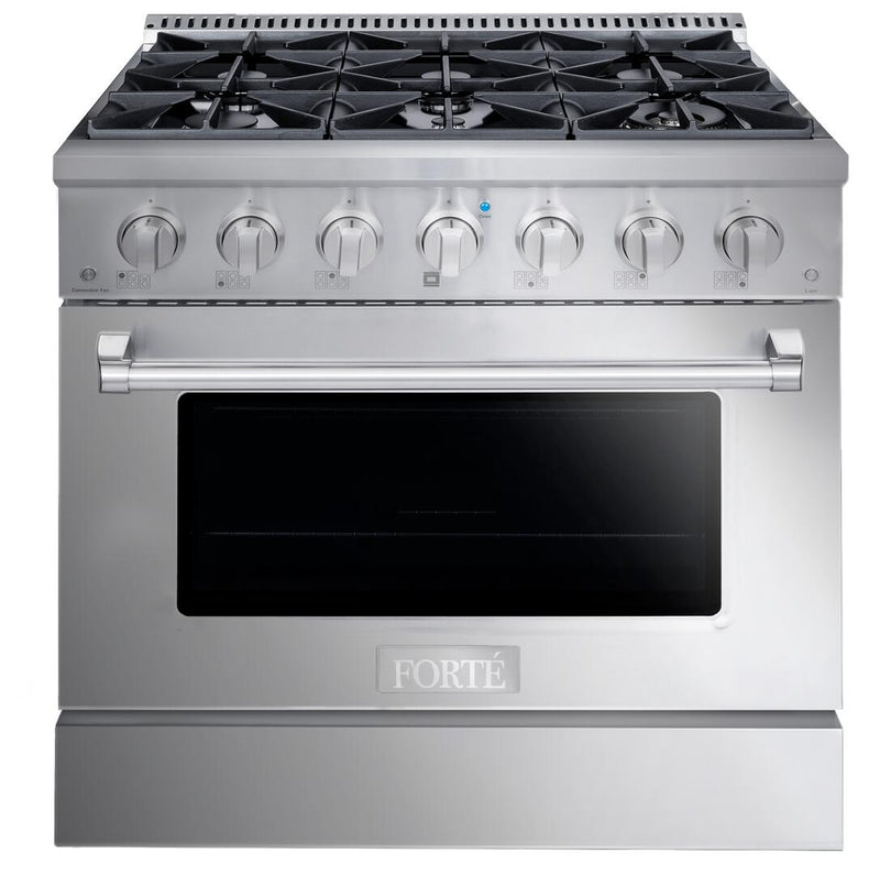 Forte 36" Freestanding All Gas Range - 6 Sealed Italian Made Burners, 4.5 cu. ft. Oven, Easy Glide Oven Racks - in Stainless Steel And Stainless Steel Knob (FGR366BSS) Ranges Forte Stainless Steel 